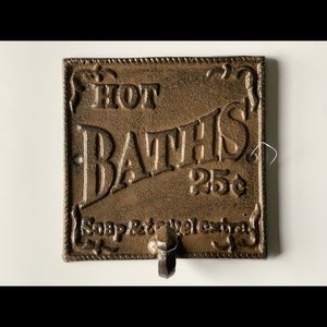 Cast Iron Hot Bath wall Sign and Hook
